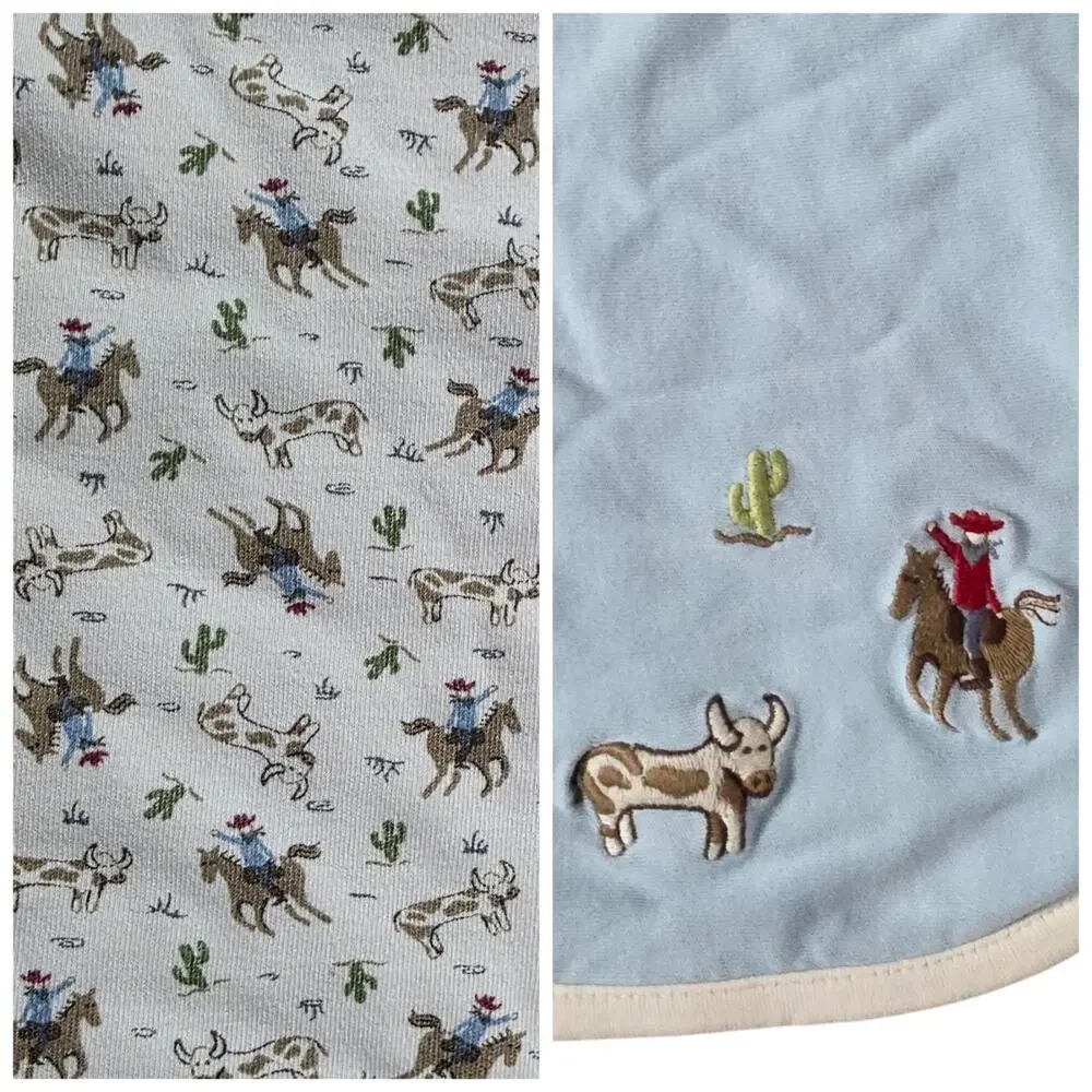 Gymboree Cowboy Baby Blanket 2004 Western Rodeo Reversible